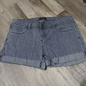 Denim and White Striped Shorts